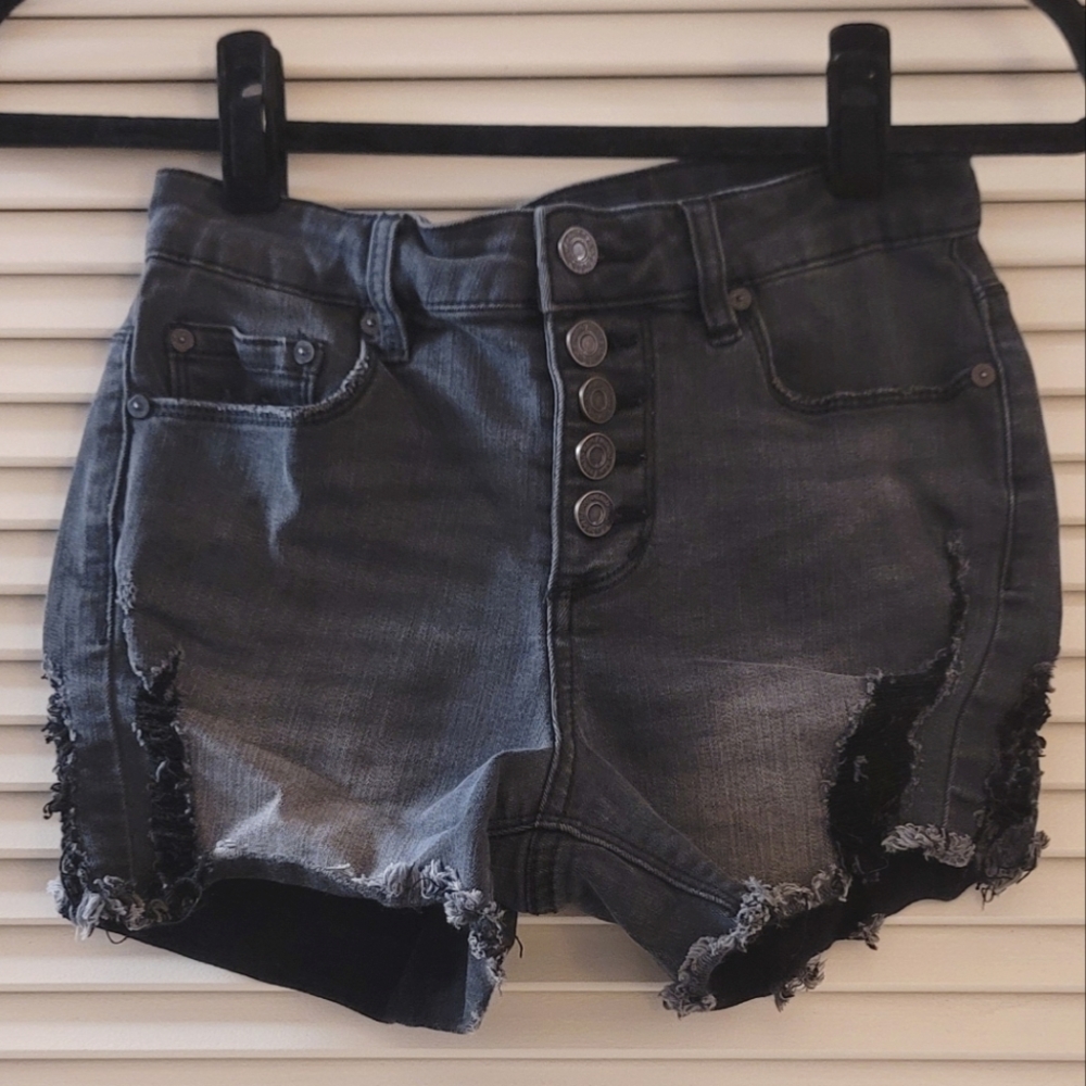 Indigo Rein- Grey & Black Distressed Jean Shorts With Pockets